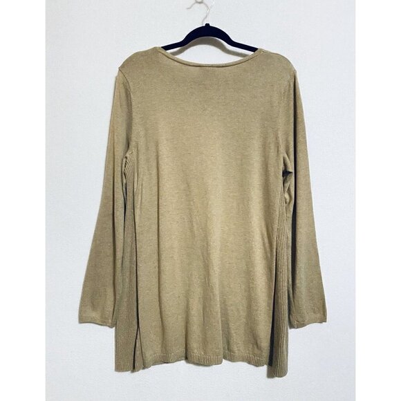 J Jill Sweater Womens Large Pullover Tunic Ribbed Sides Scoop Neck Tan Lagenlook - Picture 3 of 7